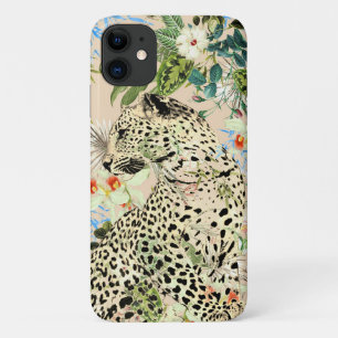 Tropische luipaard print bloemendierenpatroon iPhone 11 hoesje
