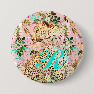 Tropische luipaardprint bloemendekoration Hawaiiaa Ronde Button 7,6 Cm