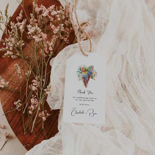 Tropische Macaw bruiloft Dank u Cadeaulabel