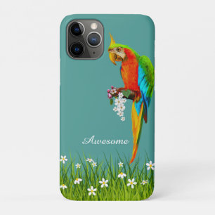 Tropische Macaw & White Flowers op Blauwgroen iPhone 11 Pro Hoesje
