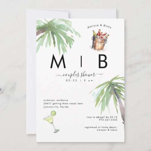 Tropische margaritas en biesparen huwelijk save the date (Voorkant)