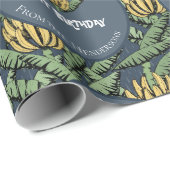 Tropische Marine Blue Go Bananas Verjaardag Banaan Cadeaupapier (Rol Hoek)