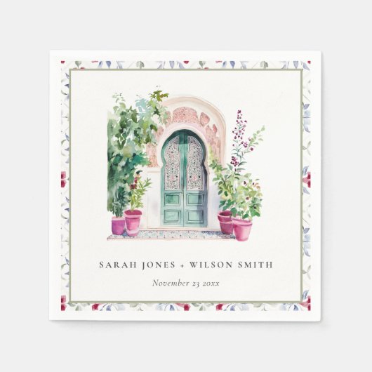Tropische Marokkaanse Doorway Waterverf bruiloft Servet (Voorkant)