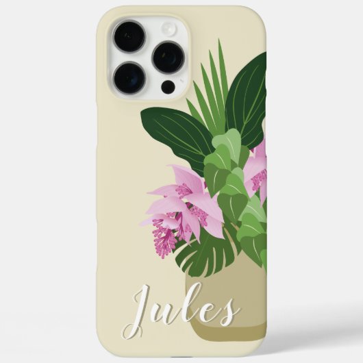 Tropische Medinilla Roze Bloem Geel Vaas Naam Case-Mate iPhone Case (Achterkant)