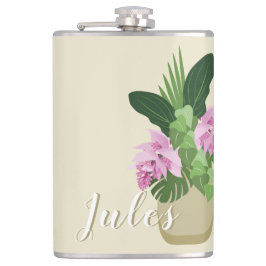 Tropische Medinilla Roze Bloem Geel Vaas Naam Heupfles