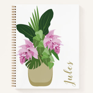 Tropische Medinilla Roze Bloem Geel Vaas Wit Notitieboek