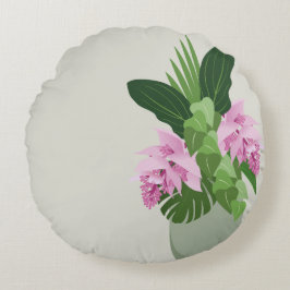 Tropische Medinilla Roze Bloem Groene Vaas Rond Kussen