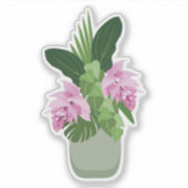 Tropische Medinilla Roze Bloem Groene Vaas Sticker (Voorkant)