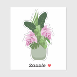 Tropische Medinilla Roze Bloem Groene Vaas Sticker