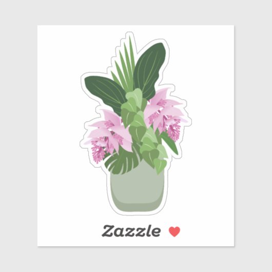Tropische Medinilla Roze Bloem Groene Vaas Sticker (Vel)