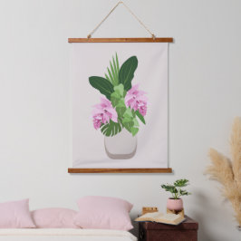 Tropische Medinilla Roze Bloem in Beige Vaas Hangend Wandkleed