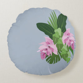 Tropische Medinilla Roze Bloem in Blauwe Vaas Naam Rond Kussen