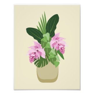 Tropische Medinilla Roze Bloem in Vaas op Geel Foto Afdruk