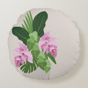 Tropische Medinilla Roze Bloem Vaas Beige Rond Kussen