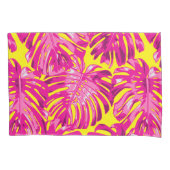 Tropische meisjesroze gele palmbladeren kussensloop (Voorkant-Links)