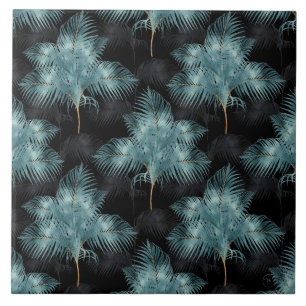 Tropische metalen blauw en goudpalen zomer tegeltje