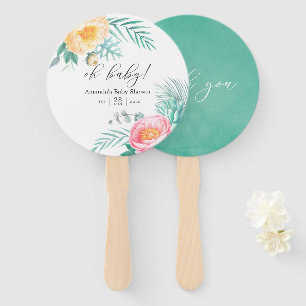 Tropische Mint Bloemige Baby Shower Handwaaier