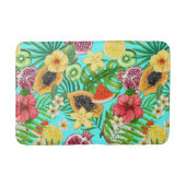 Tropische mix-fruit, bloemen en bladeren op blauw badmat (Voorkant)