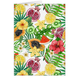 Tropische mix-fruit, bloemen en bladeren op wit