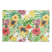 Tropische mix-fruit, bloemen en bladeren op wit kussensloop (Achterkant-Links)
