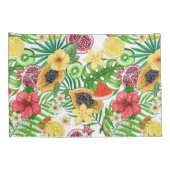 Tropische mix-fruit, bloemen en bladeren op wit kussensloop (Achterkant-Rechts)