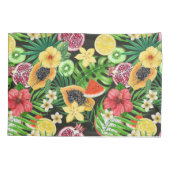 Tropische mix-fruit, bloemen en bladeren op zwart kussensloop (Achterkant-Links)