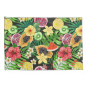 Tropische mix-fruit, bloemen en bladeren op zwart kussensloop (Achterkant-Rechts)