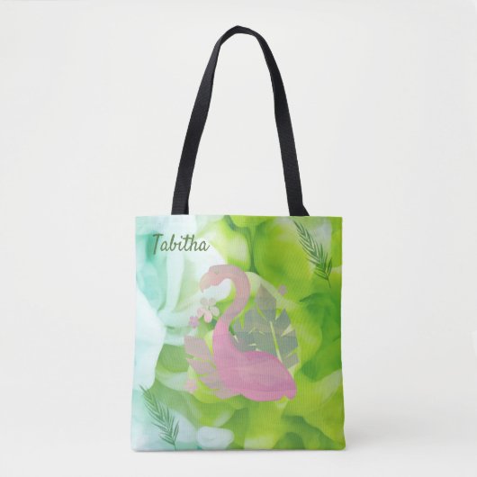 Tropische Moderne Roze Flamingo en Palms Canvas ta Draagtas (Voorkant)