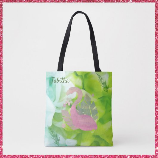 Tropische Moderne Roze Flamingo en Palms Canvas ta Draagtas