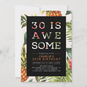 Tropische moderne typografie 30e verjaardagsfeest kaart