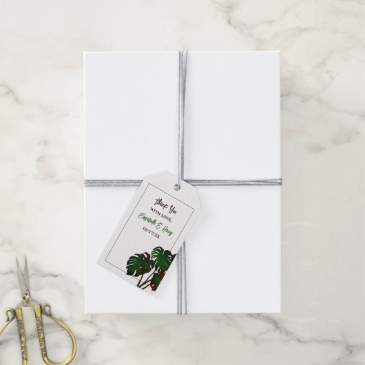Tropische Monstera Beach bruiloft Cadeaulabel (Met Touw)