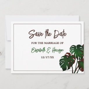 Tropische Monstera Beach bruiloft Save The Date