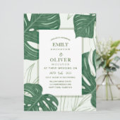 Tropische Monstera blad bruiloft uitnodigingen (Staand voorkant)