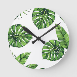 Tropische Monstera Bladeren Naadloos Patroon Groen Ronde Klok