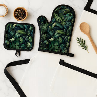 Tropische Monstera Botanisch Groen Jungle Ovenwant & Pannenlap Set