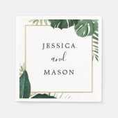 Tropische Monstera bruiloft cocktail servet (Voorkant)