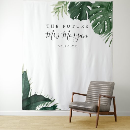 Tropische Monstera Bruiloftsshower Achtergrond Wandkleed (In situ)