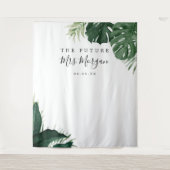 Tropische Monstera Bruiloftsshower Achtergrond Wandkleed (Voorkant)