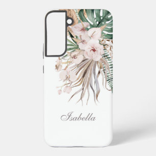 Tropische Monstera en Orchidee aangepaste naam Samsung Galaxy Hoesje