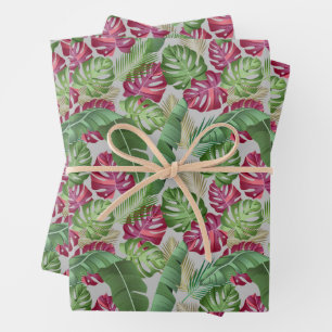 Tropische monstera en palmbladeren inpakpapier vel