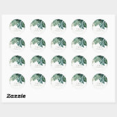 Tropische monstera Foliage Green Monogram Weddensc Ronde Sticker (Vel)