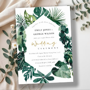 Tropische monstera Green Hexagonal Wedding Invite Bedankkaart