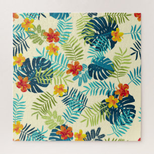 Tropische Monstera Hibiscus Zomerpatroon Legpuzzel