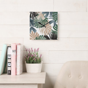Tropische Monstera Jungle Bladeren 3 Vierkante Klok