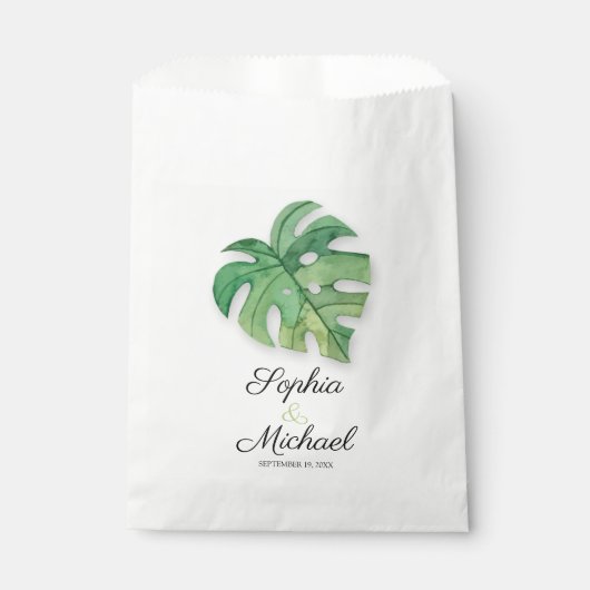Tropische Monstera Leaf Bruiloft Bedankzakje (Voorkant)