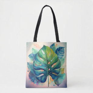 Tropische Monstera Leaf Waterverf Art Draagtas