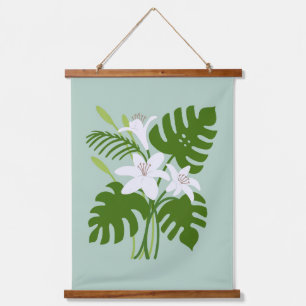 Tropische Monstera & Lelie Hangend Wandkleed