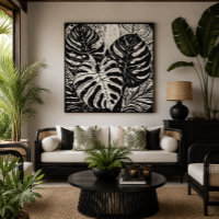 Tropische Monstera Linocut stijl kunst
