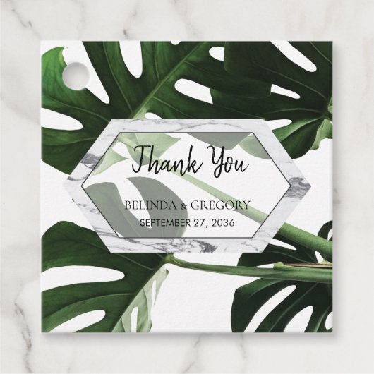 Tropische Monstera Marble Wedding Gift Bedankjes Labels (Voorkant)