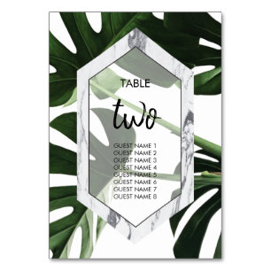 Tropische monstera Marble Wedding Guest Names Kaart